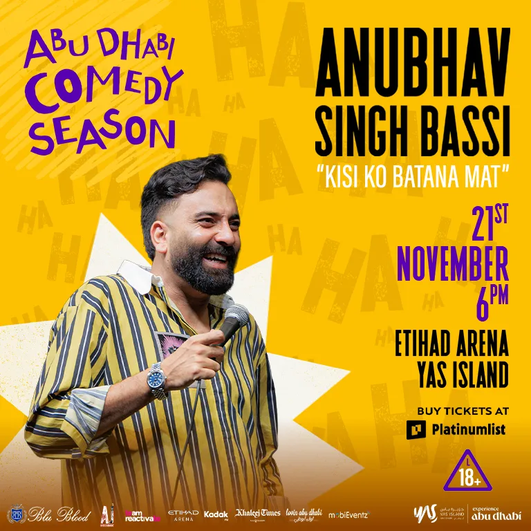 Buy Anubhav Singh Bassi Live – Kisi Ko Batana Mat in Abu Dhabi – Shows and Theatrical Plays Now at Special Price in DubaiTrades.com 2 Anubhav Singh Bassi Live – Kisi Ko Batana Mat in Abu Dhabi – Shows and Theatrical Plays Shows and Theatrical Plays Shop Online at Special Price from Dubai Trades 2